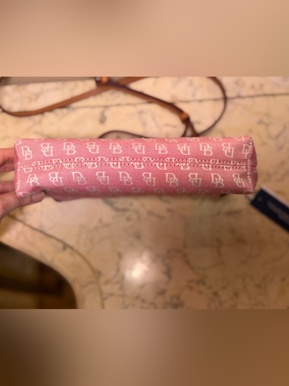 Pink Dooney & Bourke Crossbody Bag with Tan Leather Trim - Picture 10 of 10